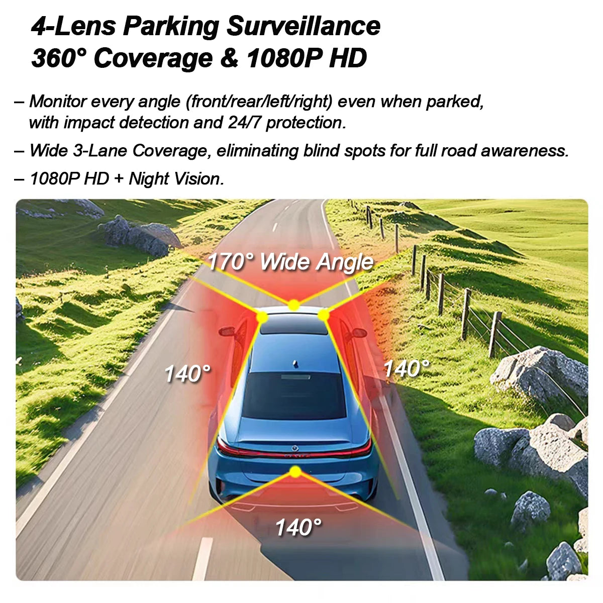 DashCam Car Dvr Video Recorder 4 Channels 360° WIFI Front inside Rotatable Rear View Camera 24h Parking Monitor Car dash cam