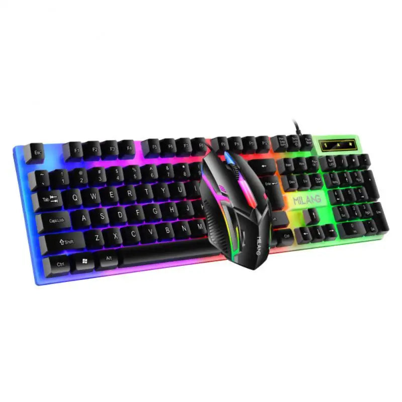 Rainbow Backlit Wired Keyboard and Mouse,Floating Keycap