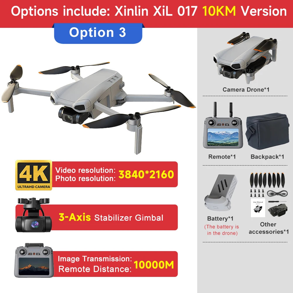 XINLIN XiL 017 4K Camera Drone with 3-Axis Gimbal, 249g Foldable Quadcopter, 10KM HD Transmission, 35min Flight,GPS Smart Follow