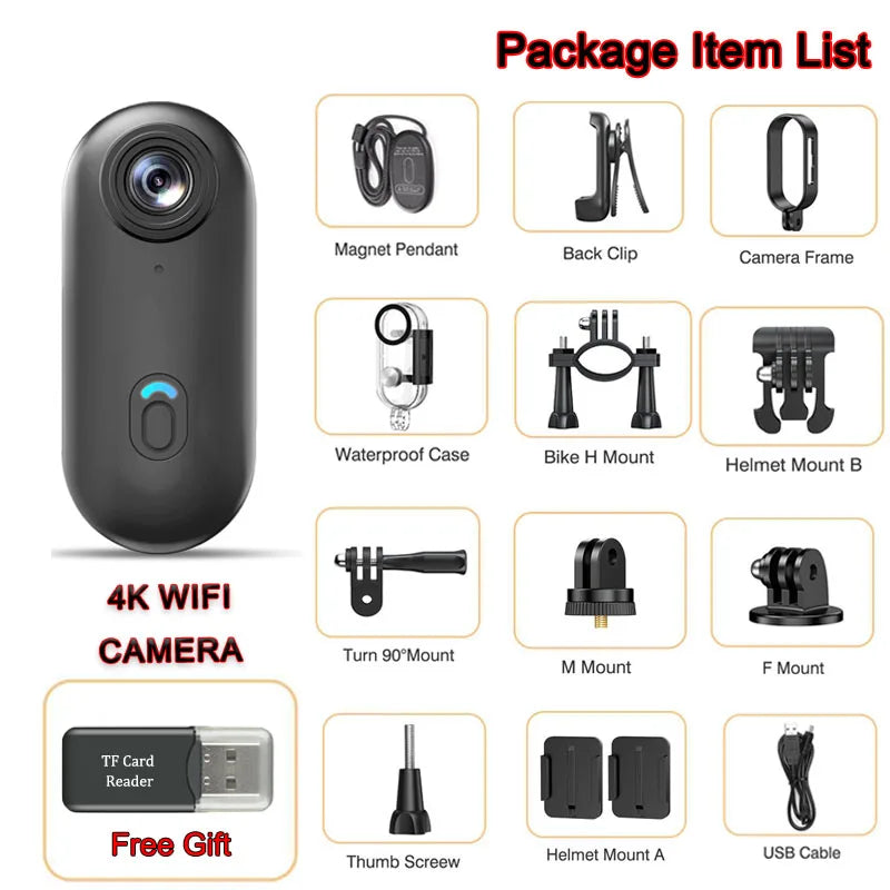 WiFi Mini Camera Sports Video 4K Camcorder Portable Wireless Bike Recorder Video Shooting Small Micro Thumb Action Photography