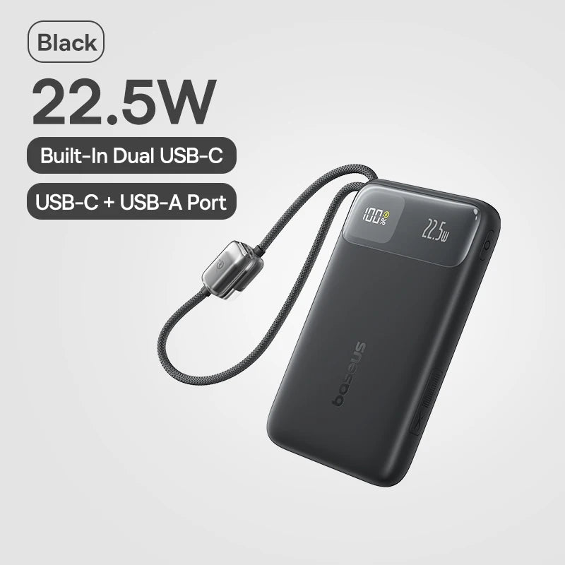 Baseus 10000mAh Power Bank 22.5W Built-In Dual USB-C Cable