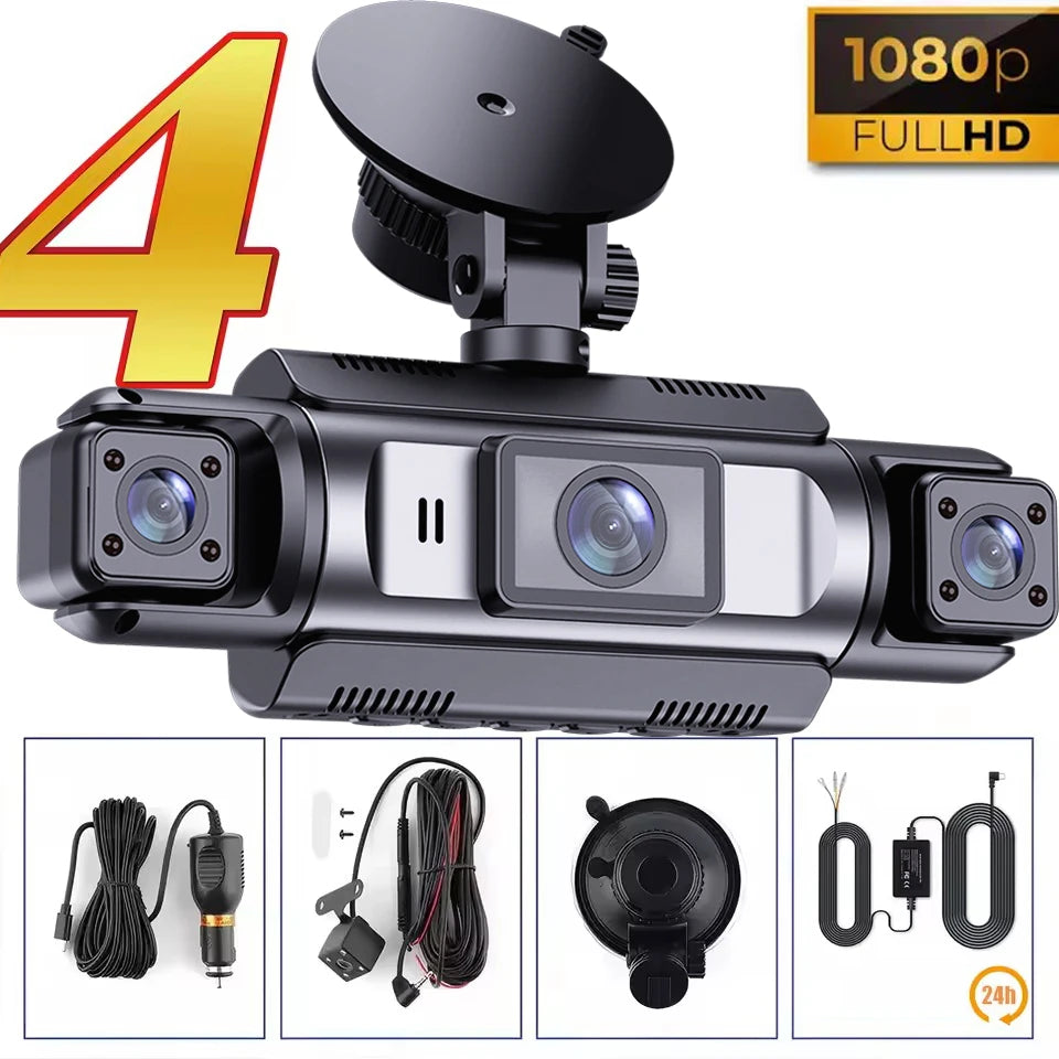 DashCam Car Dvr Video Recorder 4 Channels 360° WIFI Front inside Rotatable Rear View Camera 24h Parking Monitor Car dash cam