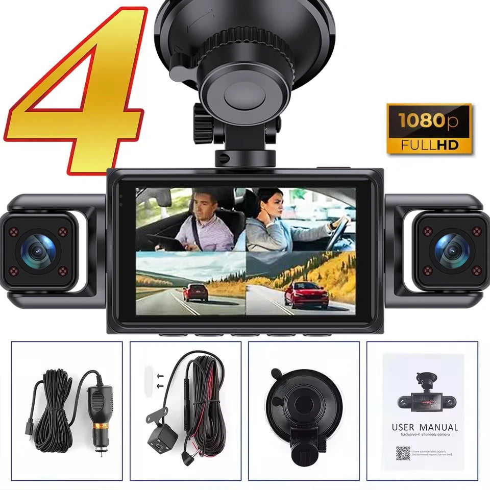 DashCam Car Dvr Video Recorder 4 Channels 360° WIFI Front inside Rotatable Rear View Camera 24h Parking Monitor Car dash cam