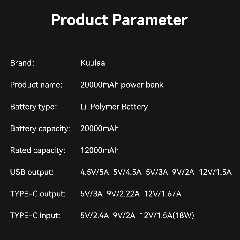 KUULAA 20000mAh Power Bank Portable External Battery