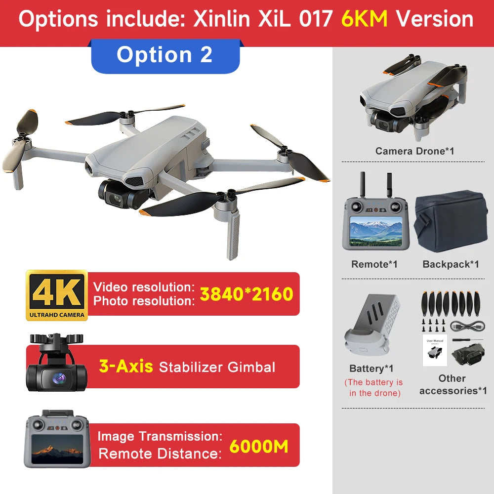 XINLIN XiL 017 4K Camera Drone with 3-Axis Gimbal, 249g Foldable Quadcopter, 10KM HD Transmission, 35min Flight,GPS Smart Follow