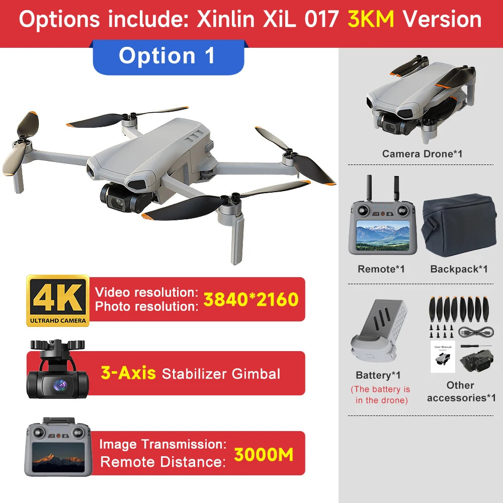 XINLIN XiL 017 4K Camera Drone with 3-Axis Gimbal, 249g Foldable Quadcopter, 10KM HD Transmission, 35min Flight,GPS Smart Follow