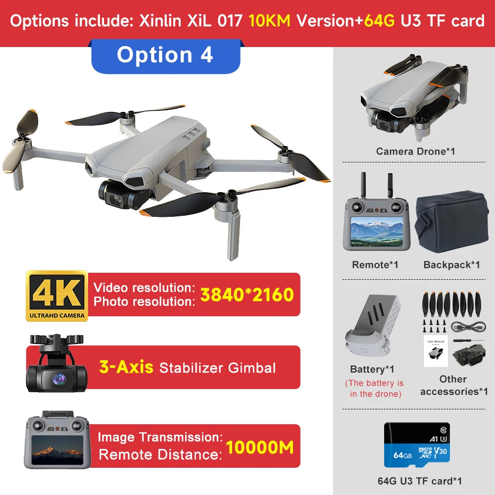 XINLIN XiL 017 4K Camera Drone with 3-Axis Gimbal, 249g Foldable Quadcopter, 10KM HD Transmission, 35min Flight,GPS Smart Follow