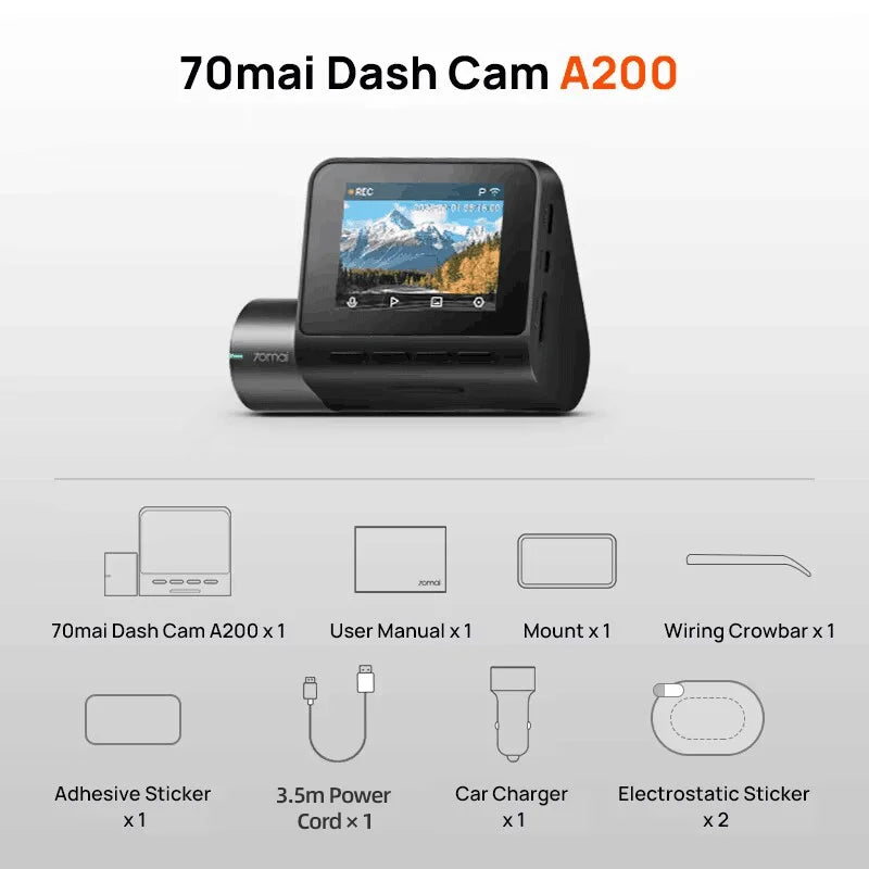 Global 70mai Dash Cam A200 Dual-channel Record 1080P HDR