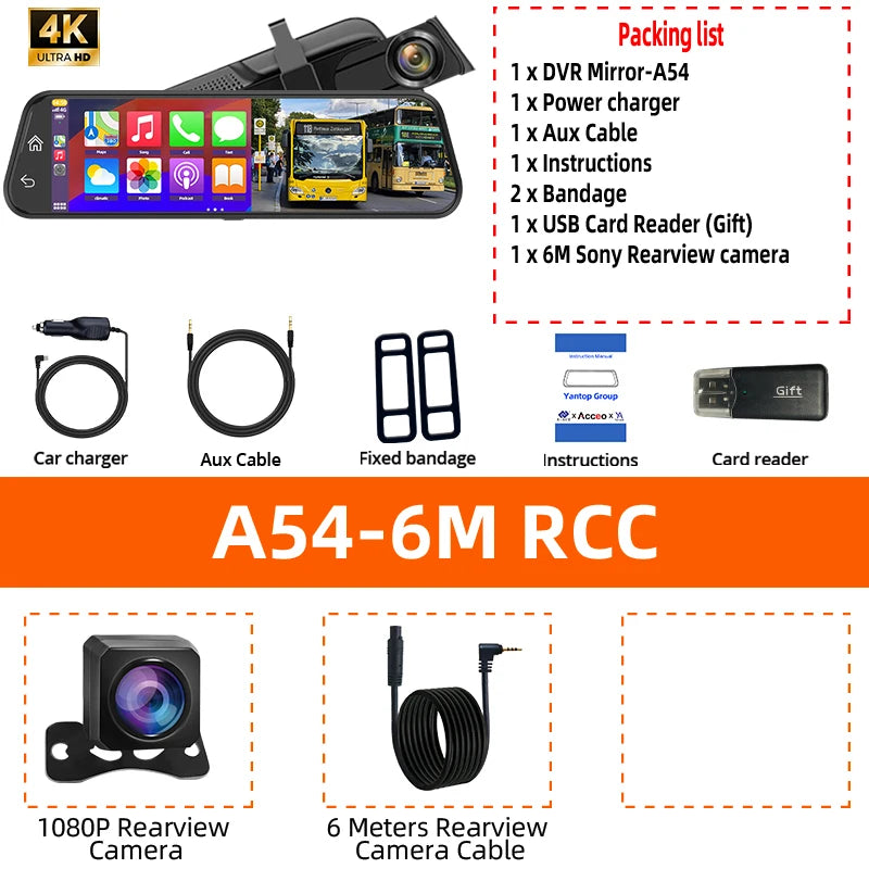 4K HD Car DVR Touch Screen Carplay & Android Auto Dash Cam