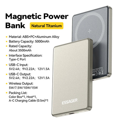 Essager Thin Wireless Power Bank Magnetic 20W 5000mAh Portable