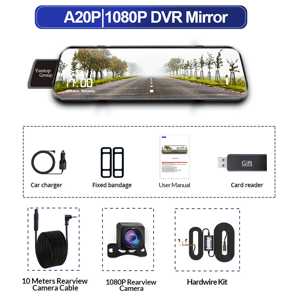 10 Inch Car DVR Car Touch Screen video Recorder Dual 1080P