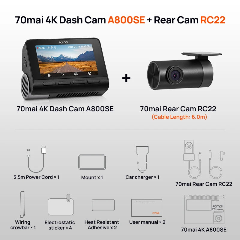 70mai 4K Dash Cam A800SE Upgraded Version of 70mai A800S