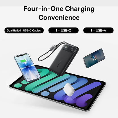 Baseus 10000mAh Power Bank 22.5W Built-In Dual USB-C Cable