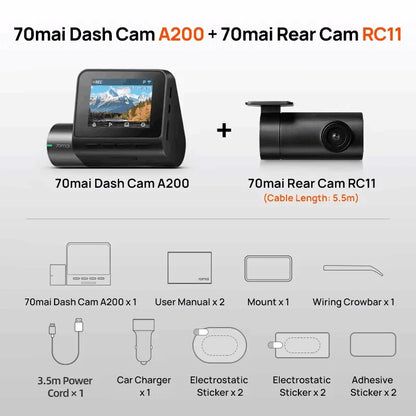Global 70mai Dash Cam A200 Dual-channel Record 1080P HDR