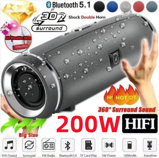 200W Peak Power Portable Bluetooth Speaker IPX7 Waterproof