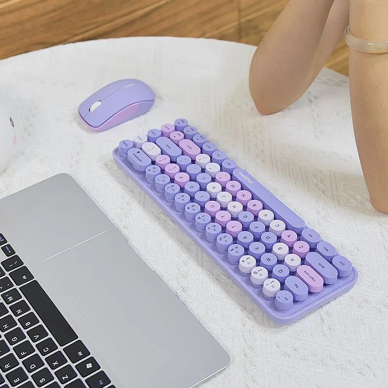 MOFII Wireless Keyboard and Mouse, Cute Colorful 68 Round Keycap