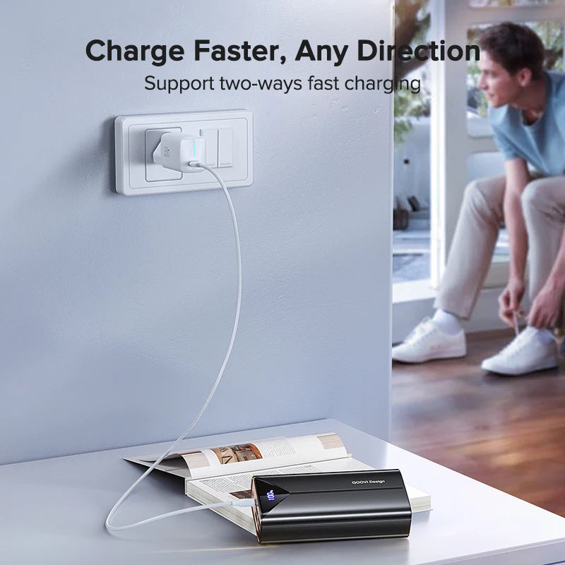 QOOVI 30000mah Power Bank 22.5W Fast Charging Built-in Cable