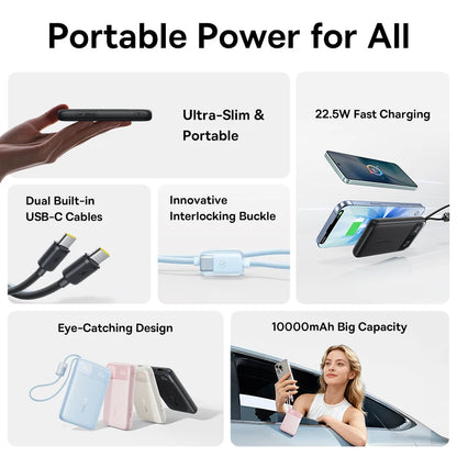 Baseus 10000mAh Power Bank 22.5W Built-In Dual USB-C Cable