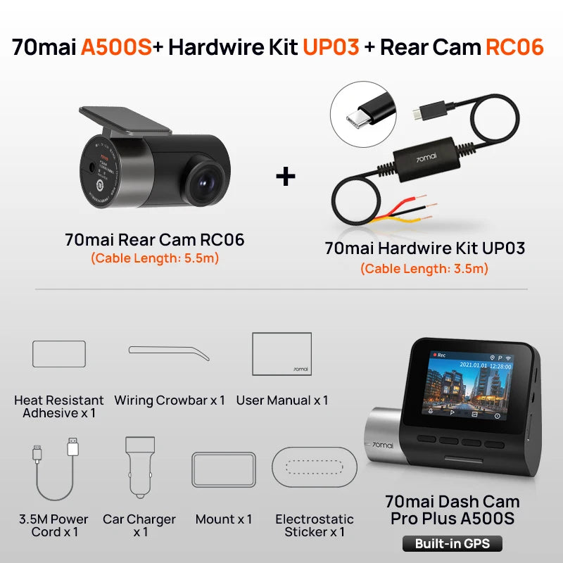 70mai Dash Cam Pro Plus A500S 1944P ADAS GPS Camera