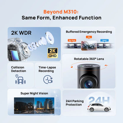 70mai Dash Cam M310 Plus 2K 1440P 143°FOV F1.55 Smart Voice Control