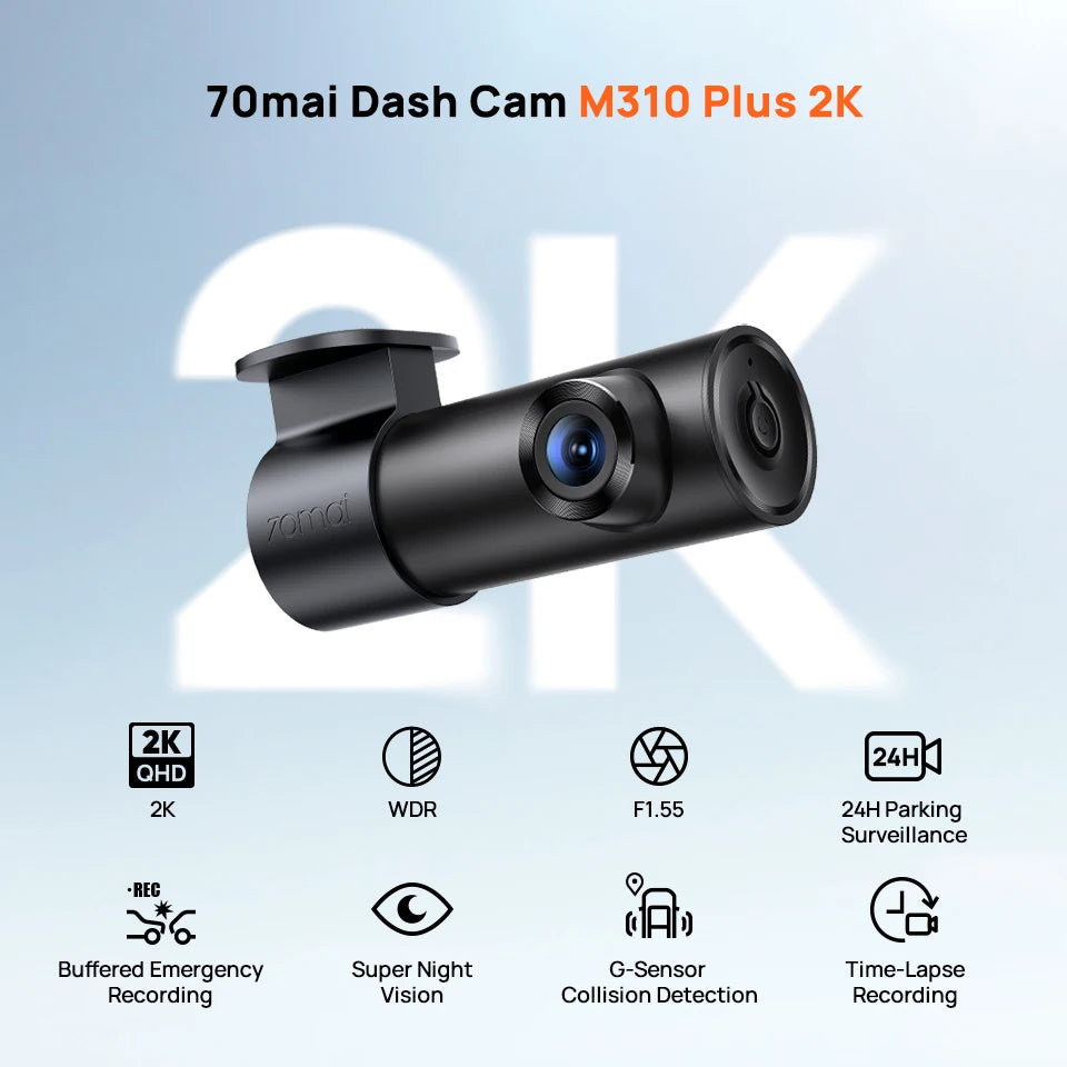 70mai Dash Cam M310 Plus 2K 1440P 143°FOV F1.55 Smart Voice Control