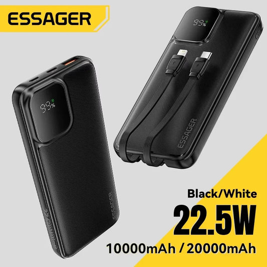 Essager Portable Power Bank 20000mAh with Two Built-in Cables