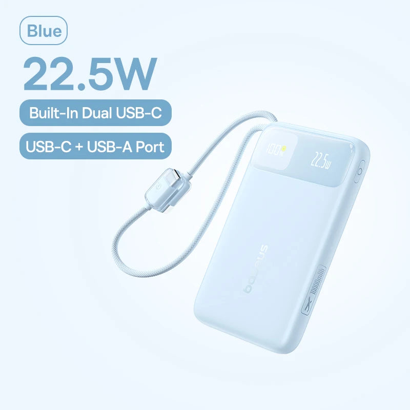 Baseus 10000mAh Power Bank 22.5W Built-In Dual USB-C Cable