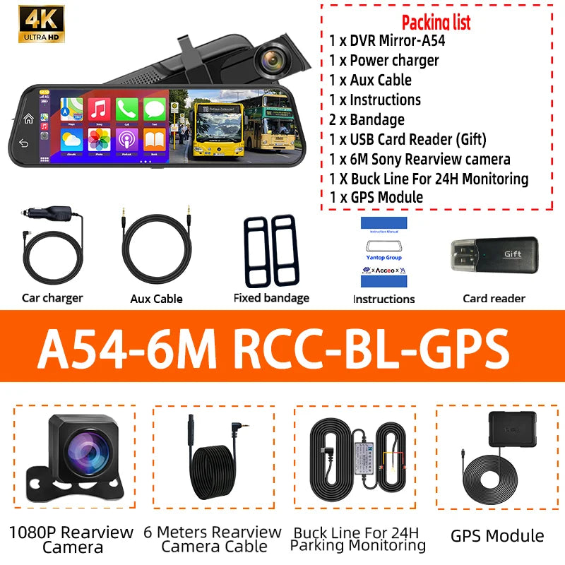 4K HD Car DVR Touch Screen Carplay & Android Auto Dash Cam