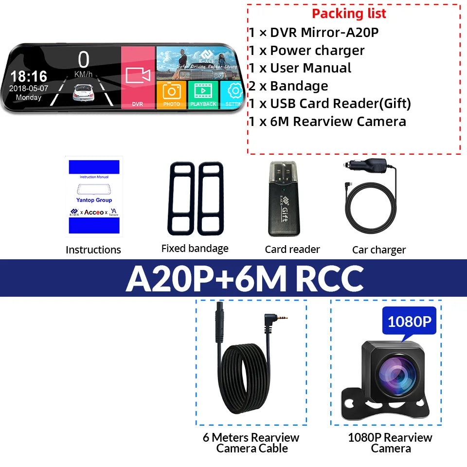 A20P10 Inch 1080P Night vision CarDvr Camera Touch Screen