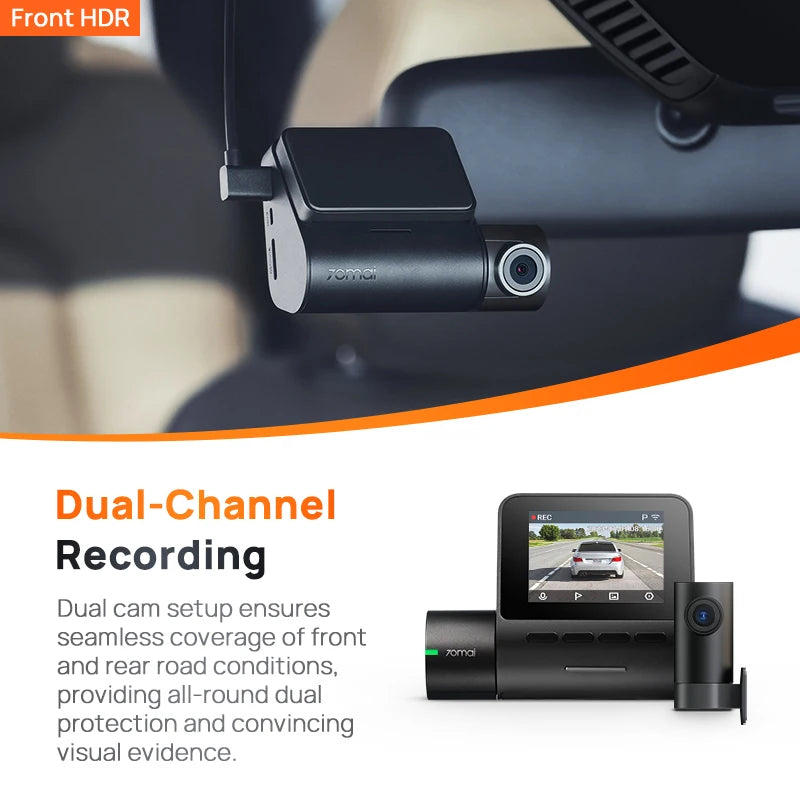 Global 70mai Dash Cam A200 Dual-channel Record 1080P HDR
