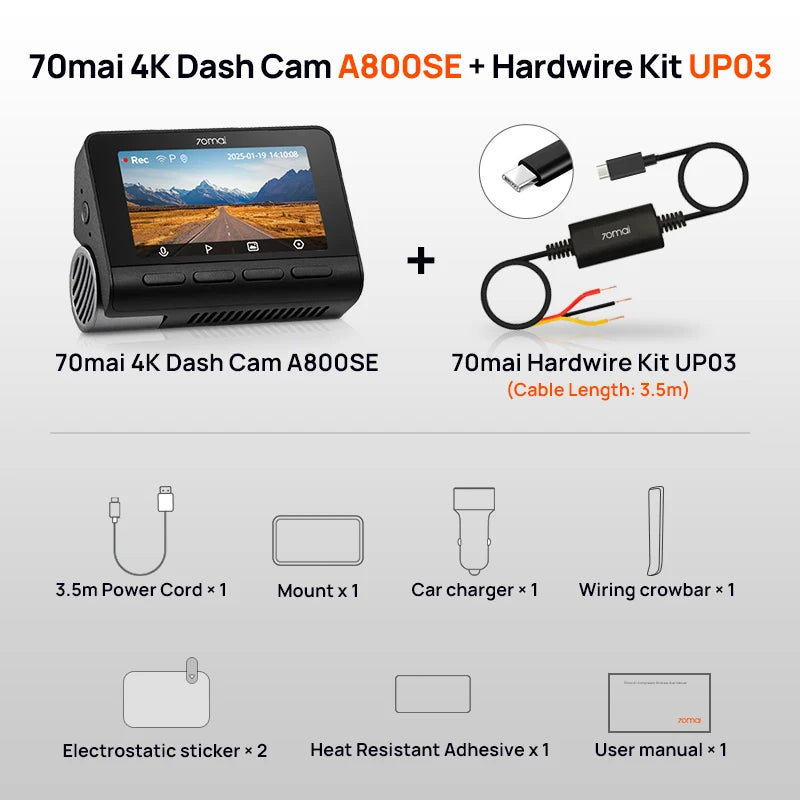 70mai 4K Dash Cam A800SE Upgraded Version of 70mai A800S