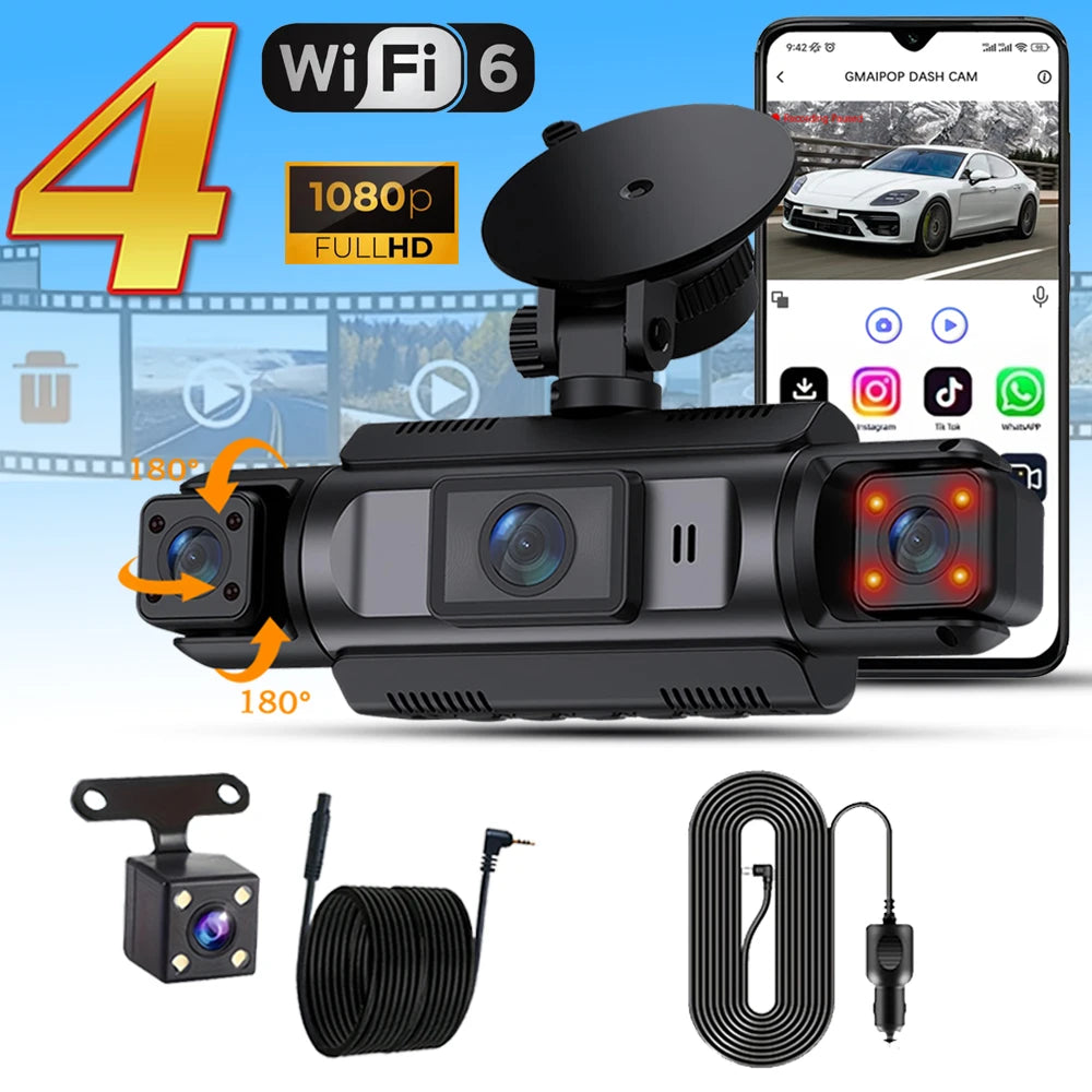 4Ch WiFi Dashcam car camera Black Box Driving DVR FHD 1080P