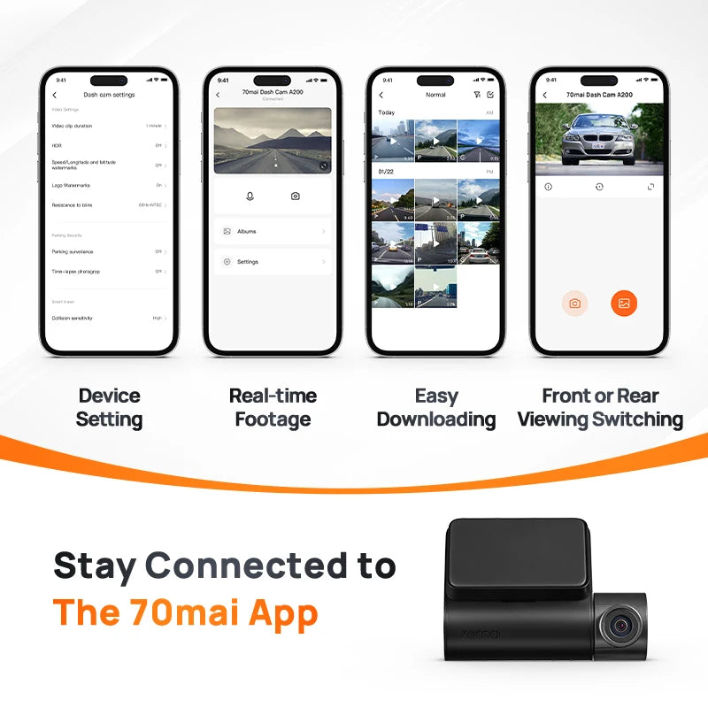 Global 70mai Dash Cam A200 Dual-channel Record 1080P HDR