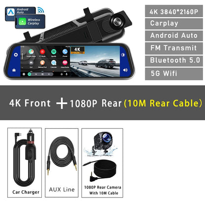 10"  Dash Cam 4K 3840*2160P Car Dvr Carplay Android Auto GPS