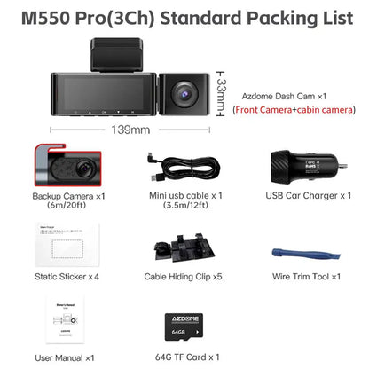 AZDOME M550 Pro 5.8Ghz WiFi 2/3 Channel Dash Cam