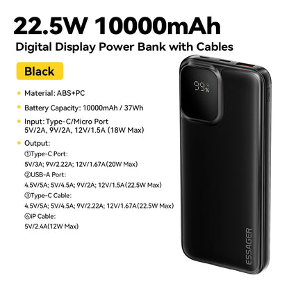 Essager Portable Power Bank 20000mAh with Two Built-in Cables