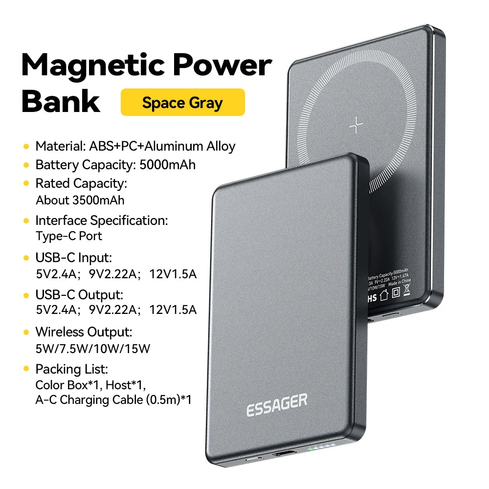 Essager Thin Wireless Power Bank Magnetic 20W 5000mAh Portable
