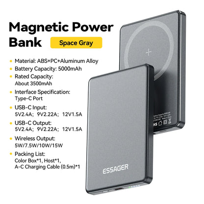 Essager Thin Wireless Power Bank Magnetic 20W 5000mAh Portable