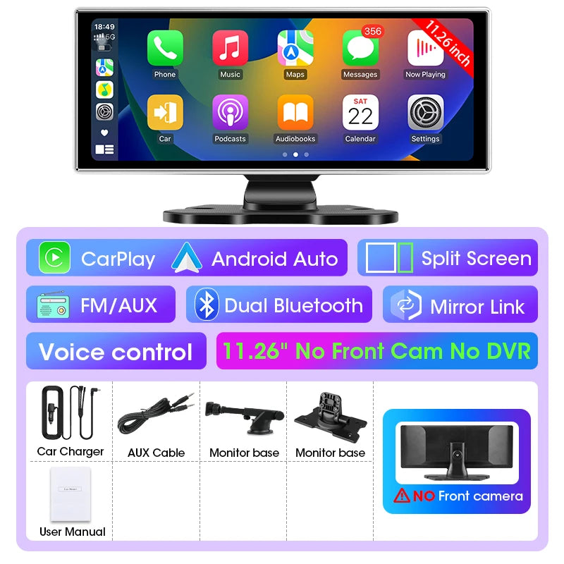10/11.26 inch Dash Cam 4K Car DVR Wireless Carplay & Android Auto GPS