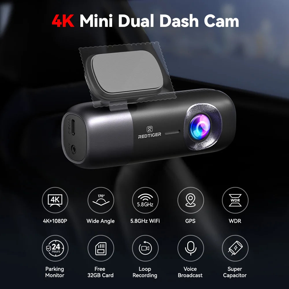 REDTIGER F9 Dash Cam 4K Front and Rear 5.8Hz WiFi GPS Car Camera