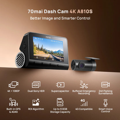 New 70mai 4K Dash Cam A810S HDR Supercapacitor
