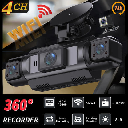 4Ch WiFi Dashcam car camera Black Box Driving DVR FHD 1080P