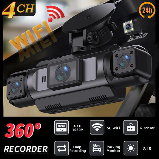4Ch WiFi Dashcam car camera Black Box Driving DVR FHD 1080P