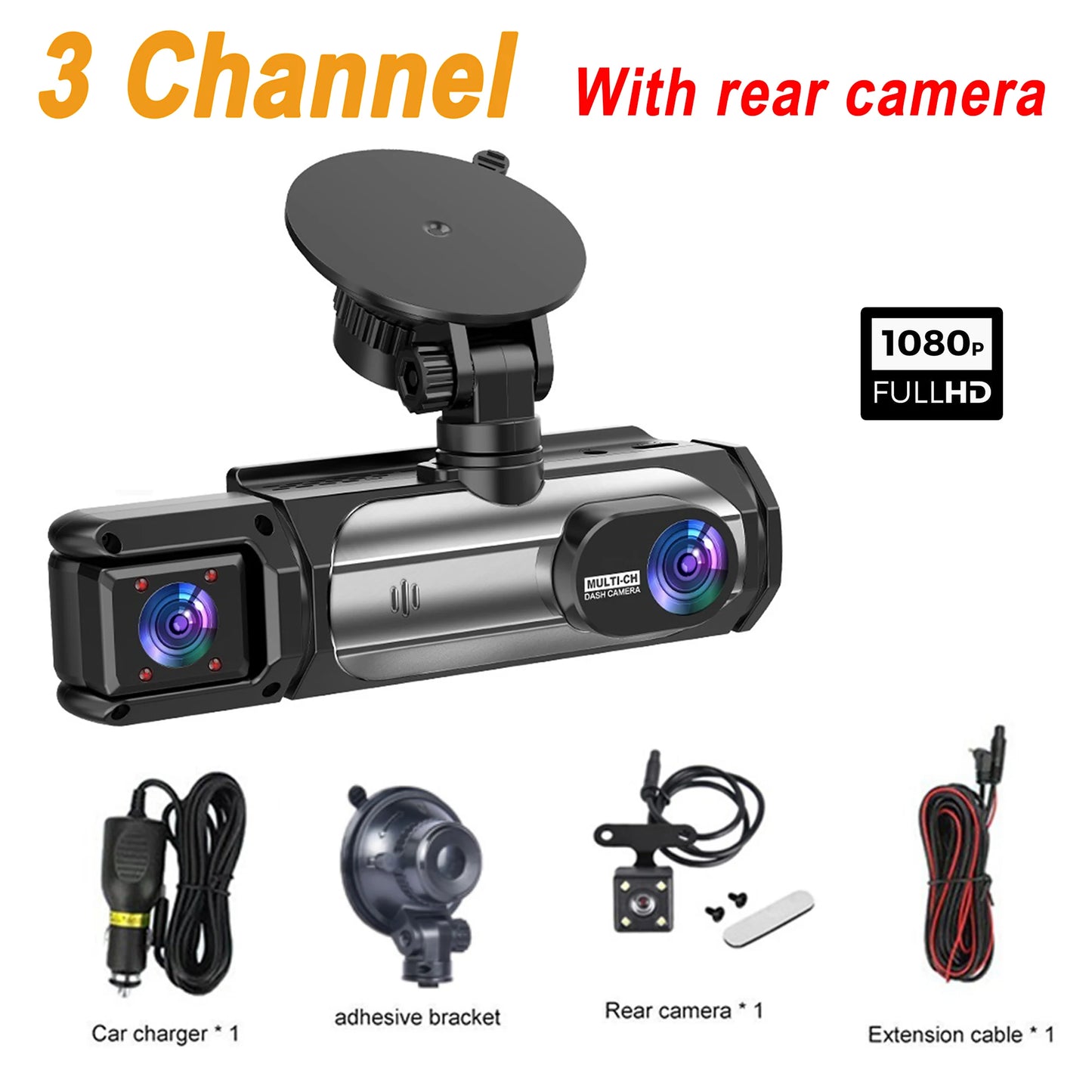 3 Cameraes Dash Cam 1080P Front and rear view camera