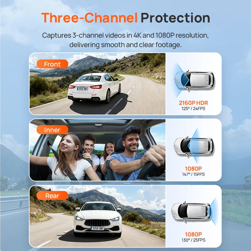 70mai 4K T800E 3-Channel Dash Cam Front Rear Interior 3-in-1