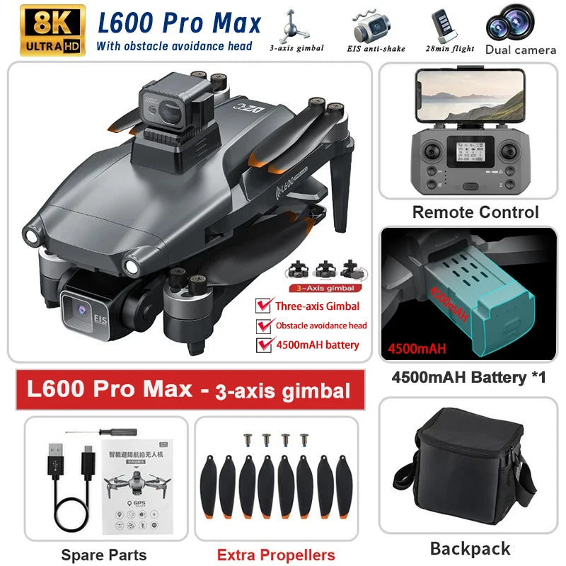 New L600 PRO MAX/PRO GPS Drone 5KM 4K Professional HD Dual Camera