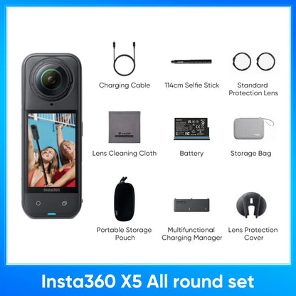 Insta360 X5 360 Action Camera 2025 New 8K 30fps Replaceable Lenses