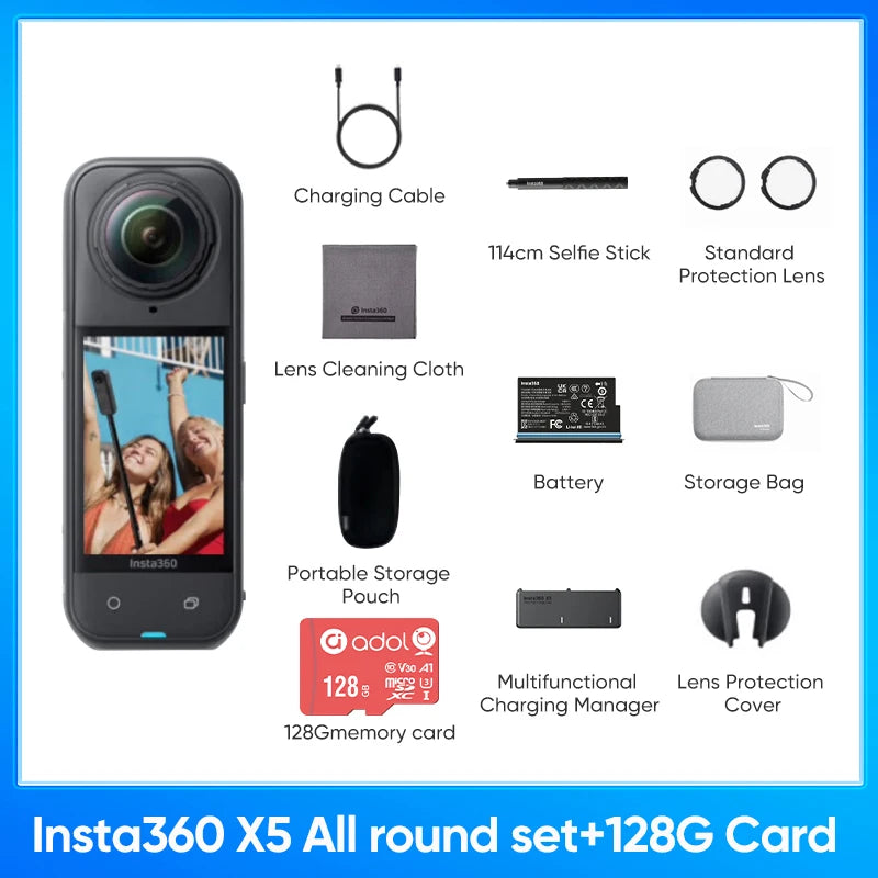 Insta360 X5 360 Action Camera 2025 New 8K 30fps Replaceable Lenses