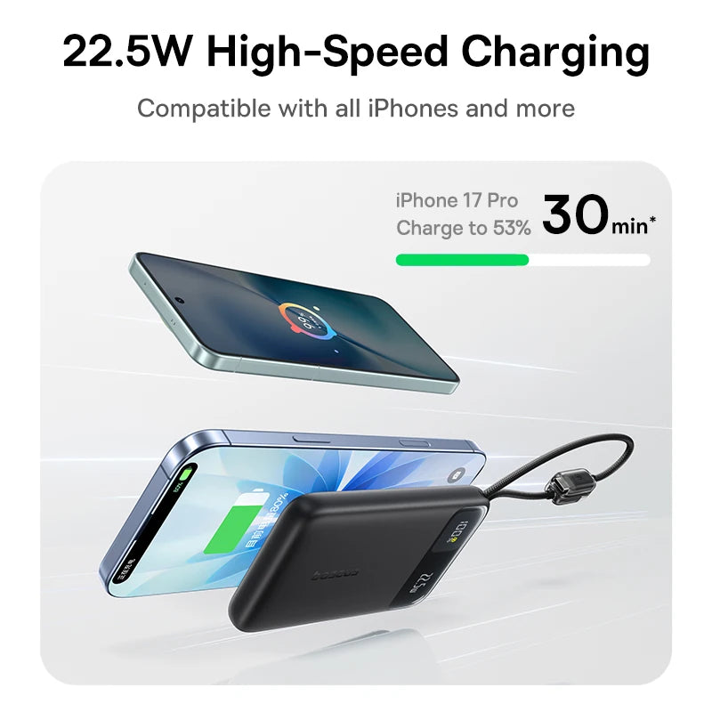 Baseus 10000mAh Power Bank 22.5W Built-In Dual USB-C Cable