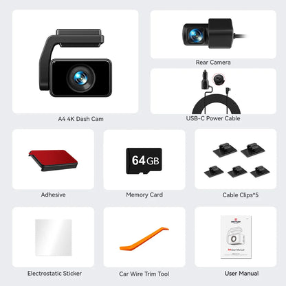 REDTIGER  A4 4k Dash Cam Front and Rear Drive Recorder